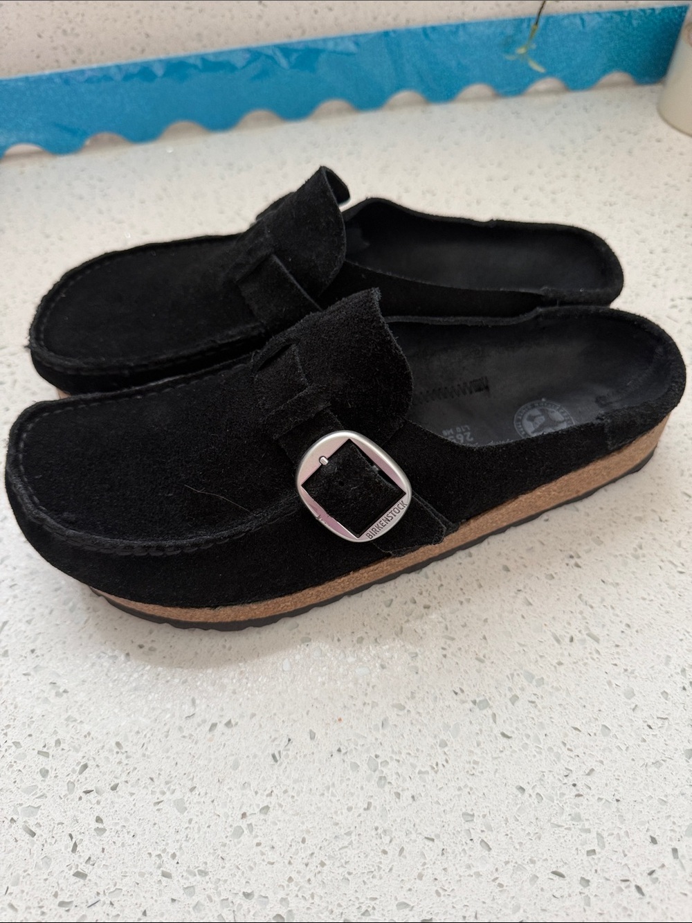 Birkenstock Black Suede Slip-On Loafers with Silver Buckle - Picture 4 of 10
